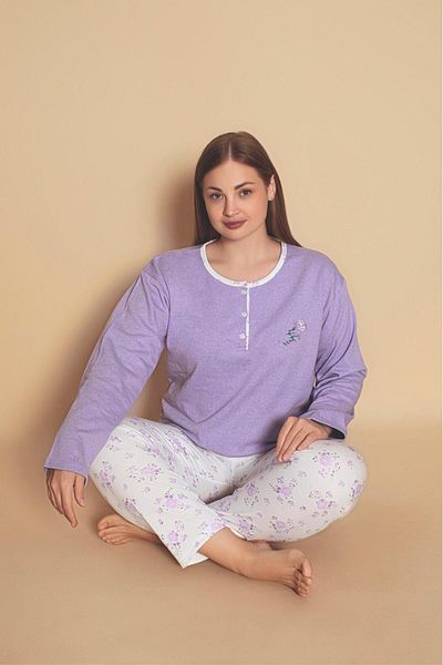 CALİA Women's Crew Neck Oversize 2 Thread Raised Pajamas Set