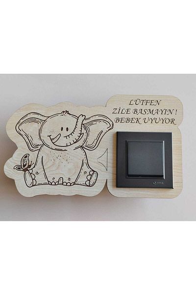 hayal tasarım Wooden Cute Elephant Please Don'T Ring the Bell Our Baby Is Sleeping Written Bell Socket Warning Ornament