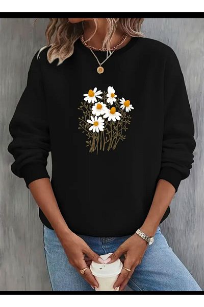 Medinenur Суичър с повдигната деколте с щампа Daisy Bunch