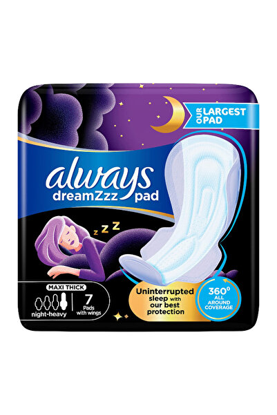 Always فوط دريم فوط صحية جافة ونظيفة، ماكسي سميكة، طويلة الليل، بأجنحة، 7 قطع...