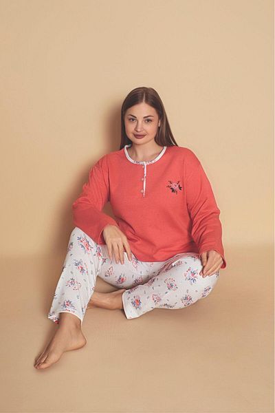 CALİA Women's Crew Neck Oversize 2 Thread Raised Pajamas Set
