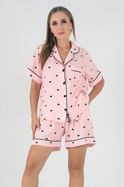 Doremi Set de pijamale cu mânecă scurtă Black Hearts pentru femei