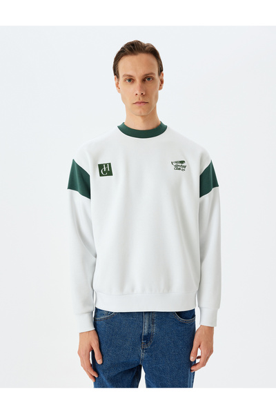 Koton Κεντημένο Colorblock Φούτερ από βαμβακερό μείγμα Raised Crew Neck