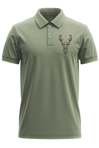 WİDİ Lovecký Hunter Deer Hunting Design Potištěné tričko Regular Fit Khaki ze 100% bavlny