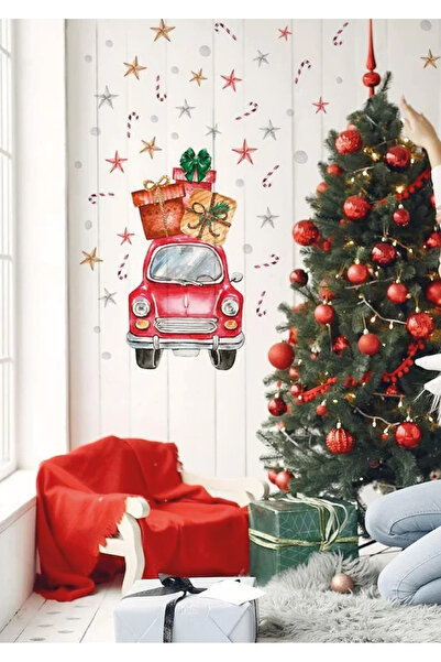 WALLHUMAN Yılbaşı-Noel Hediye Arabası Çocuk Bebek Odası Sticker Seti , Yılbaş...