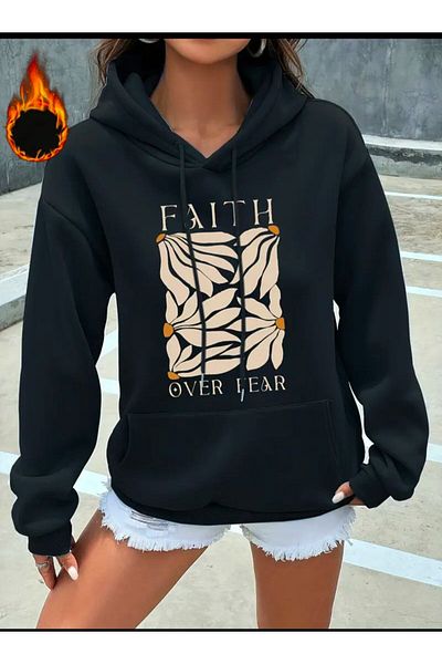 Medinenur Суичър с качулка с щампа Faith Over