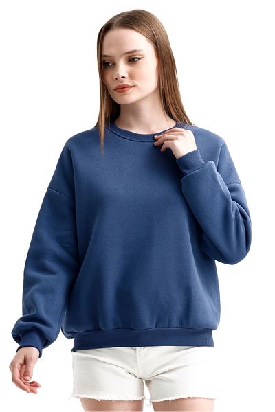 MD trend Hanorac oversize de bază pentru damă, cu decolteu, cu fleece în interior
