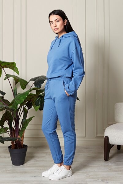 Bella Dossi Set de trening casual pentru femei, 100% bumbac, cu glugă și talie elastică