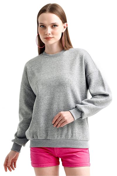 MD trend Hanorac oversize de bază pentru damă, cu decolteu, cu fleece în interior