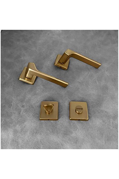 KOLDOOR Zey Mat Altın Kare Rozetli Wc Banyo Kapı Kolu 1 Takım