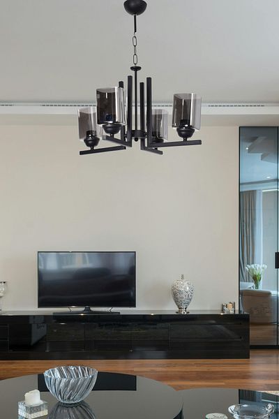 Modavize Destina Modern Design Bedroom Living Room Living Room Kitchen Black Color Smoked Glass 4-Piece Chandelier
