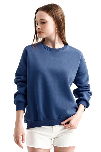 MD trend Hanorac oversize de bază pentru damă, cu decolteu, cu fleece în interior
