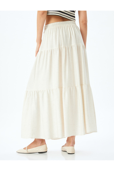 Koton Layered Elastic Waist Long Skirt