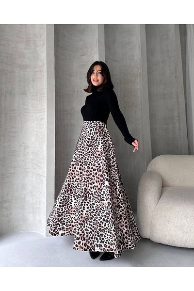 LB Laluna Butik Γυναικεία Leopard Pocket A-Line μακριά φούστα