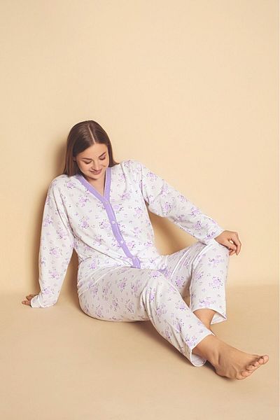 CALİA Women's Front Buttoned Oversized 2 Thread Raised Pajamas Set