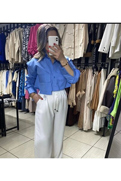 neslihansarıca mavi gömlek , kadın gömlek kısa spor gömlek tasarım ürün