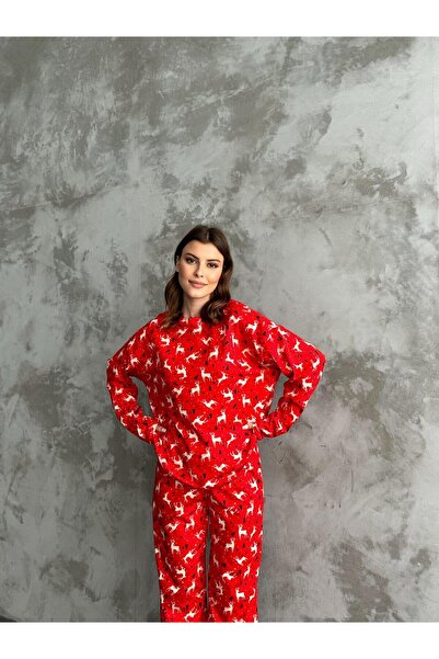 Store Deer Patterned Red Pajama Set