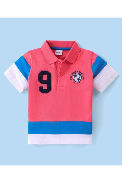 Babyhug Cotton Knit Half Sleeves Polo T-Shirt Football Embroidery & Numerical...