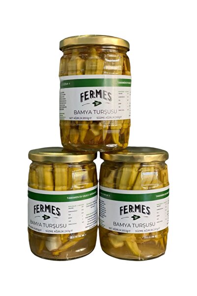 fermes Bamya Turşusu Katkısız Ev Yapımı Doğal 3 Adet X 580 Cc Cam Kavanoz