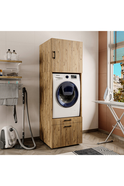ROOMART 2 Çekmeceli Çamaşır ve Kurutma Makinesi Dolabı + Üst Dolap, Banyo Dol...