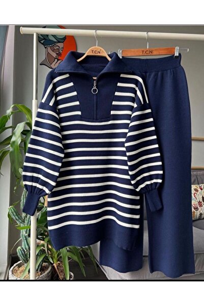 MitraMina Set de tricotaje cu dungi cu detaliu cu fermoar