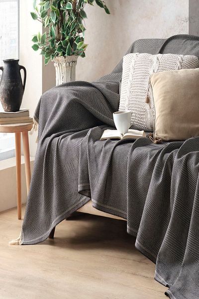 Miracolo Home Husa decorativa de canapea din bumbac negru 170x230 Dimensiune Design optim anti-alunecare