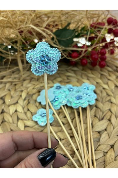 Deniz Party Store Blue Glossy Stone Flower Long Toothpicks 16 cm 10 Pieces