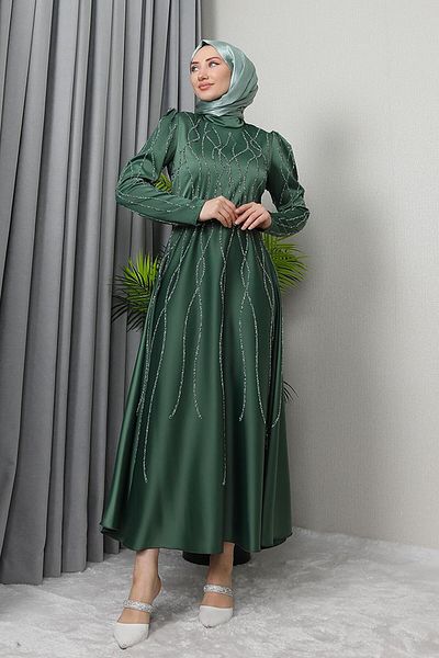 GİZ AGİYİM Βραδινό Φόρεμα Soft Green Satin - Şeyma