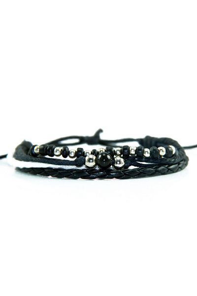 Rouge Black and White Unisex Bracelet with Mardi Grass Beads