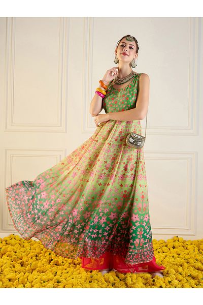 Sassafras By Styli Floral Print Sleeveless Anarkali Kurta