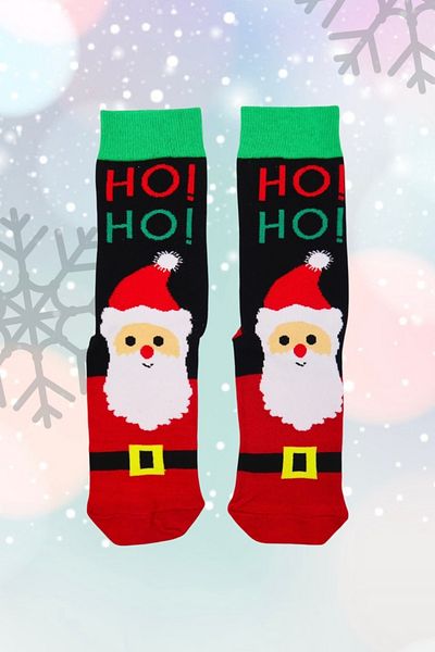 EFBUTİK Χριστουγεννιάτικες κάλτσες Santa Claus Hohoho με μαύρες πράσινες σωλήνες