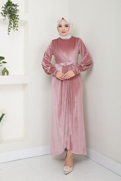 Ayşe Melek Kadın Giyim Abiye Moda Taş Tokalı Kadife Abiye Elbise 2533