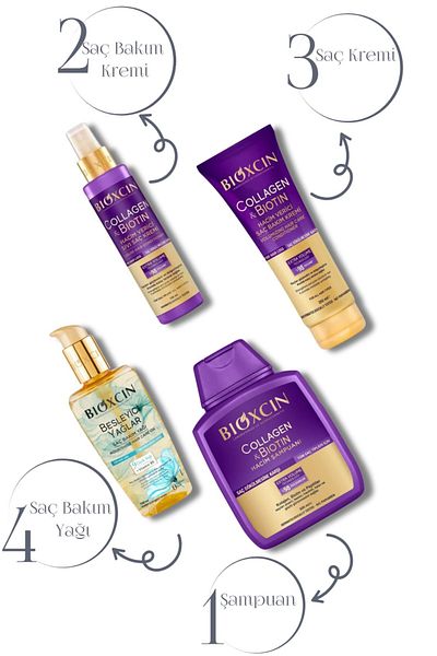 Bioxcin Collagen & Biotin Extra Volume Shampoo 300ml + Hair Care Oil + Conditioner + Liquid Conditioner