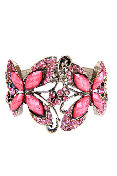 Rouge سوار نسائي على شكل فراشة معدنية من الحجر الوردي
