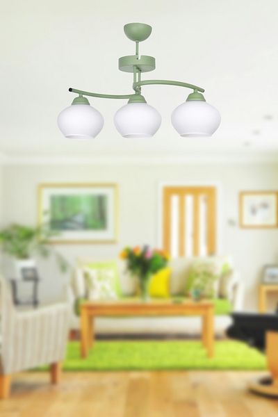 Modavize Fuji Modern Design Doorway Hall Kitchen Living Room Children's Room Green Color White Glass 3-Piece Chandelier
