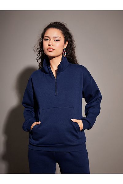 Sassafras By Styli Regular Fit Half Zip Placket Fleece Sweatshirt
