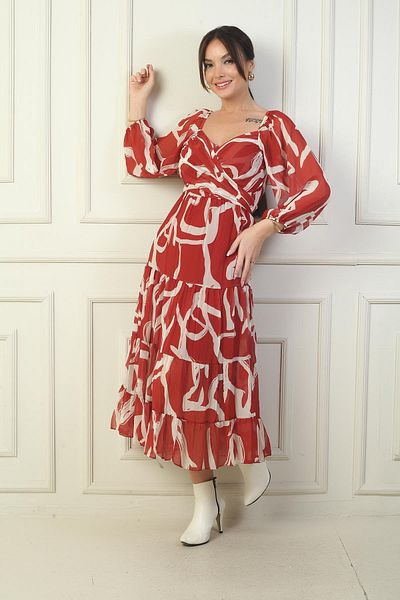By Saygı Rochie din șifon cu două piepte, cu model abstract, cu guler Madonna