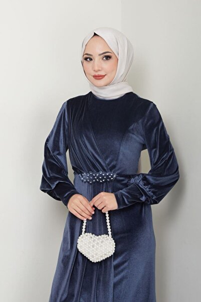 Ayşe Melek Kadın Giyim Abiye Moda Taş Tokalı Kadife Abiye Elbise 2533
