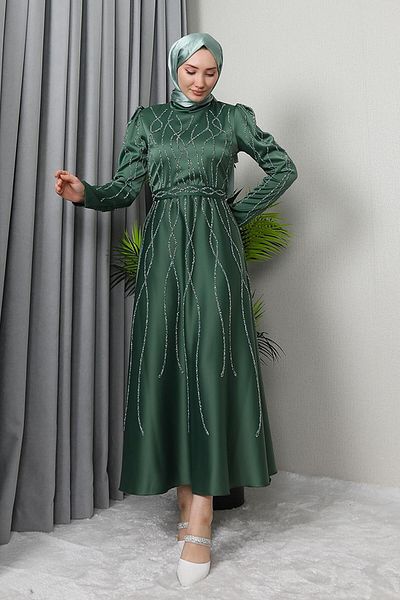 GİZ AGİYİM Βραδινό Φόρεμα Soft Green Satin - Şeyma