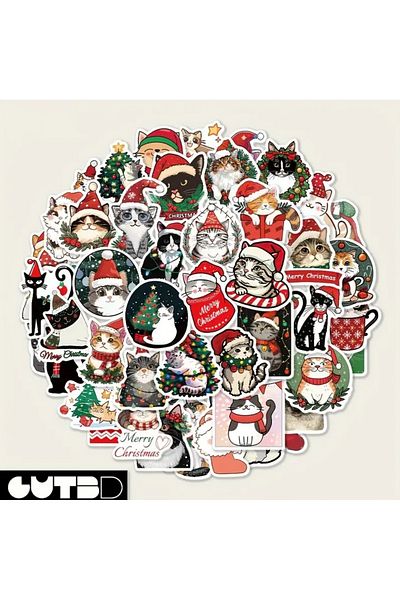 Kawai Christmas Themed New Year Cute Cat Sticker 20 Pieces