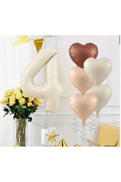 Deniz Party Store 34 Inch Marine Sand 4 Years Old 2 Beige 2 Marine Sand 1 Chocolate Brown Heart Foil Balloon Set