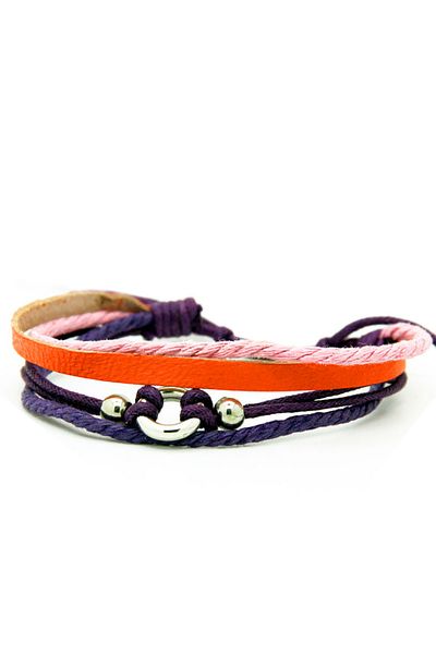 Rouge Leather and String Unisex Bracelet with Ring and Bead Detail