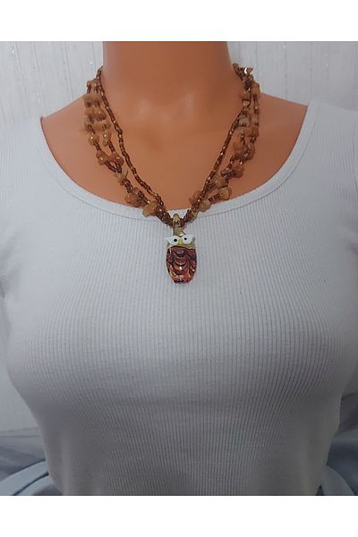 Virgo Agate Stone Necklace with Owl Icon
