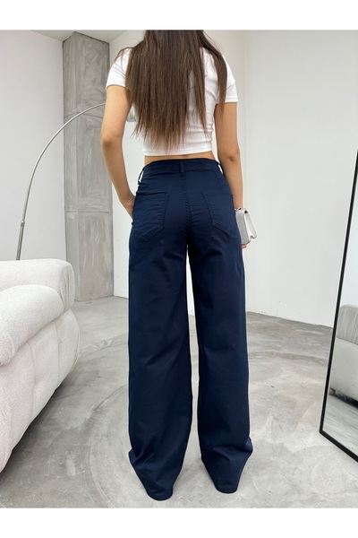 BİKELİFE Kadın Lacivert Yüksek Bel Likralı Esnek Geniş Paça Palazzo Pantolon