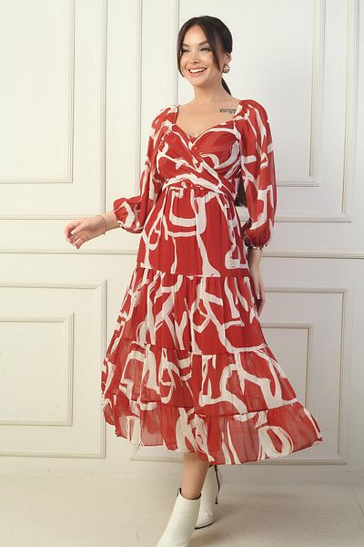 By Saygı Rochie din șifon cu două piepte, cu model abstract, cu guler Madonna