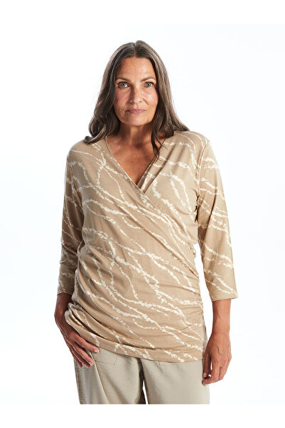 LC Waikiki Bluză de damă cu model decolteu petrecut în V bej