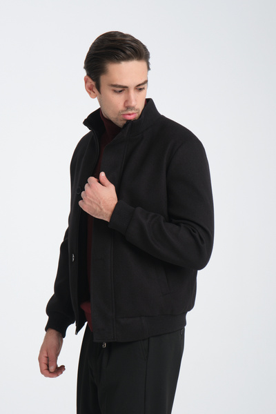 Frappoli Men's Thick Short Stamp Coat with Zipper-Button Skirt Rib-Elastic