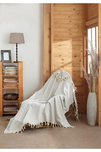 Miracolo Home Cotton Single Sofa and Armchair Cover - TV Blanket Throw-Line - 120*150 cm.Fringes Laced