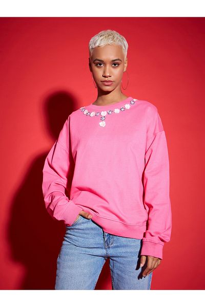 Sassafras By Styli Oversized Sequin Embellished Terry Sweatshirt
