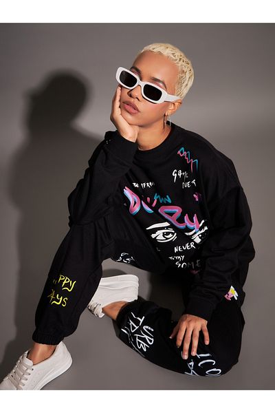 Sassafras By Styli Oversized Graphic Print Dropped Shoulder Sweatshirt